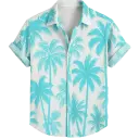 Men's Summer Palm Tree Printed Short Sleeve Casual Shirt, Vacation Style