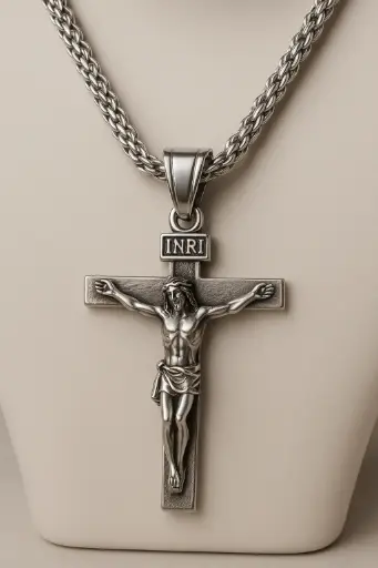 INRI Cross Pendant – Unisex Steel Chain with Jesus Figure