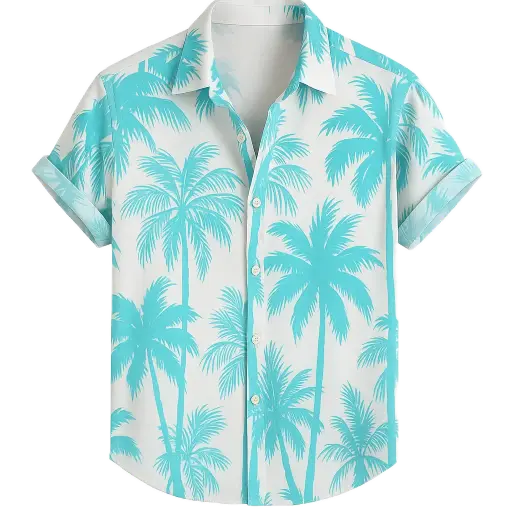 Men's Summer Palm Tree Printed Short Sleeve Casual Shirt, Vacation Style